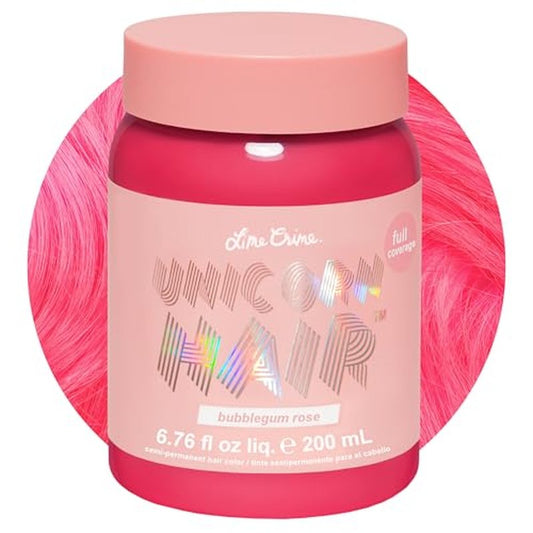 Lime Crime Full Coverage Unicorn Hair Dye, Bubblegum Rose - Damage-Free Semi-Permanent Hair Color Conditions & Moisturizes - Temporary Hair Tint Kit Has A Sugary Citrus Vanilla Scent - Vegan