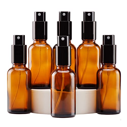 YIZHAO 1oz Amber Glass Spray Bottles - 6 Pack Refillable Travel Atomizers