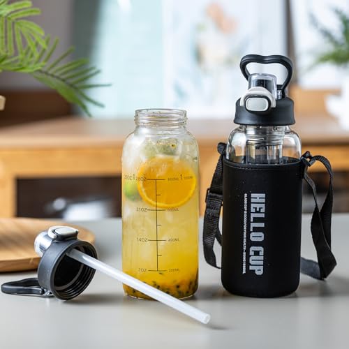35oz Glass Water Bottle with Straw & Tea Infuser - BPA-Free, Leakproof