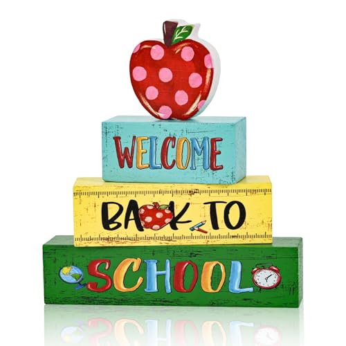 Back to School Wooden Table Decor with Apple & Pencil Design