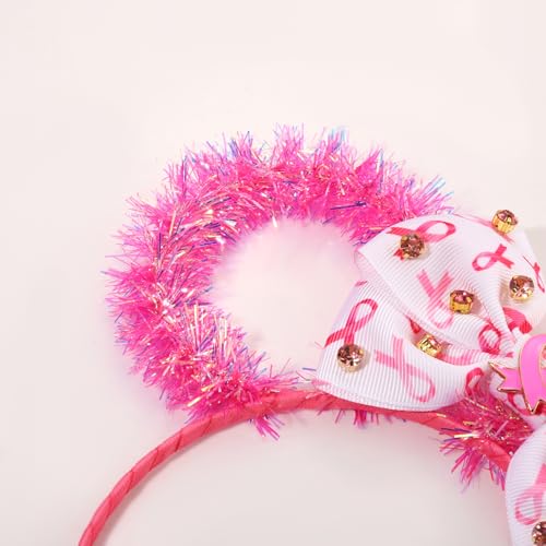 Breast Cancer Awareness Headband - Pink Ribbon Mouse Ears with Bow