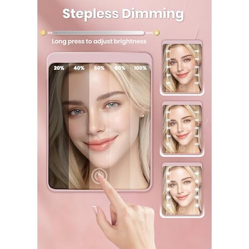 Compact Mirror, Rechargeable 30X Magnifying Mirror with 3 Lighting Modes & Dimmable Brightness, Portable Travel Makeup Mirror with Light, Essentials for Travel, Pocket, Purse Pink