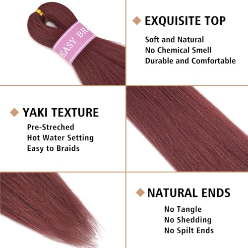 26 Inch Burgundy Pre Stretched Braiding Hair Extensions - 6 Packs (900#)