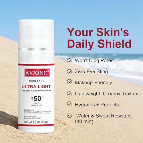 AVJONE Face Sunscreen SPF 50+, Lightweight Non-Greasy UVA/UVB Protection
