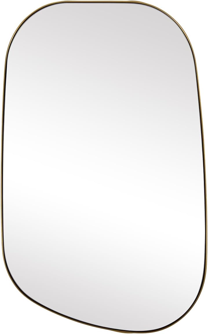 Chrome Asymmetrical Wall Mirror - Unique 24"x32" Irregular Design with SUS304 Stainless Steel Frame for Bathroom, Bedroom, Entryway