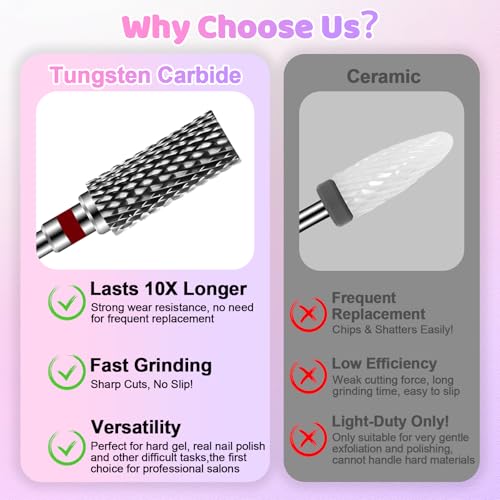 CGBE 10PCS Red Tungsten Carbide Nail Drill Bits Set