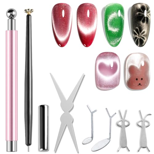 Fcozpjk 8PCS Cat Eye Nail Art Magnet Tool Set with Clips