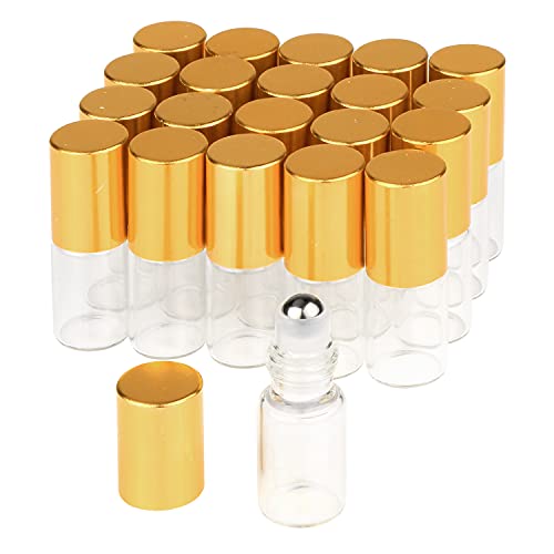 Wresty 3ml Refillable Glass Roll-On Bottles with Gold Cap - 20 Pcs Essential Oil & Perfume Container