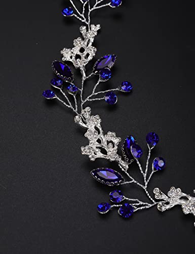 Teyglen Blue Crystal Headband Hair Vine - Bridal Wedding Hair Accessories