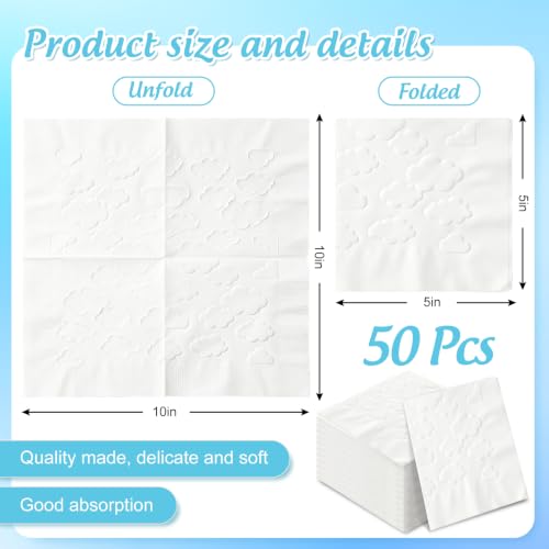 AnyDesign 50 Pcs Cloud Cocktail Napkins - Decorative White Paper Napkins for Parties