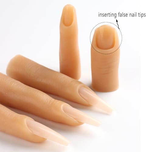 Silicone Nail Art Practice Fingers - Skin Color (5pcs) with 96 False Tips