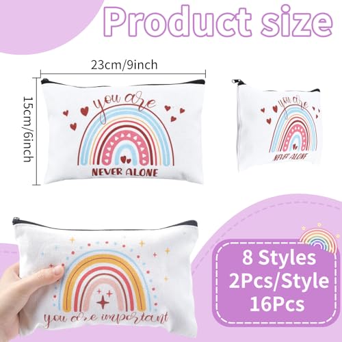Twinklemon 16 Rainbow Canvas Makeup Bags - Inspirational Quotes, 9x6in, 16 Pack