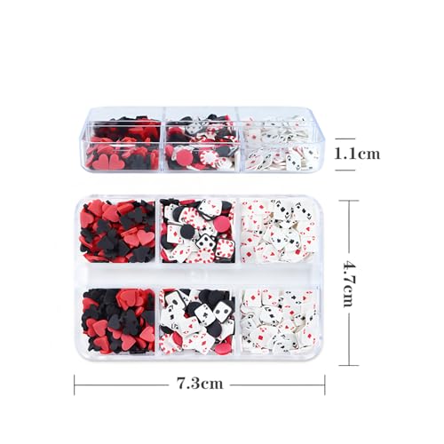 3D Poker Nail Art Charms - 6 Grids Mixed Designs for DIY Manicure