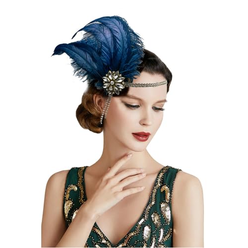 1920s Gatsby Feather Headband with Crystal Tassel - Flapper Hairpiece