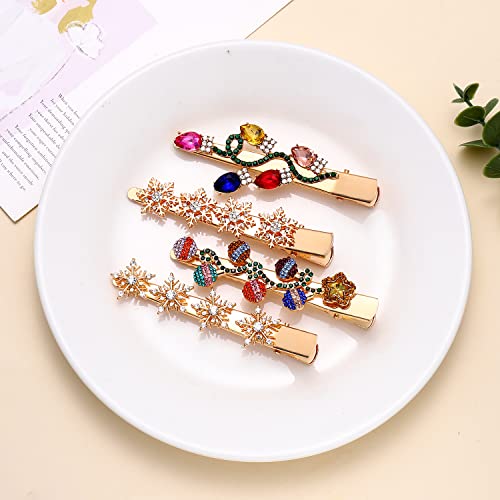 NVENF Style C Christmas Rhinestone Snowflake Hair Clips Set Holiday Hair Accessories