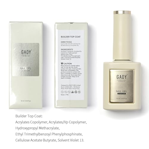 GAOY No Wipe Builder Top Coat Gel, 16ml High Gloss Nail Finish