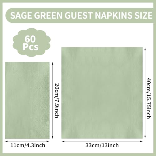 60 Disposable Sage Green Napkins for Parties & Events
