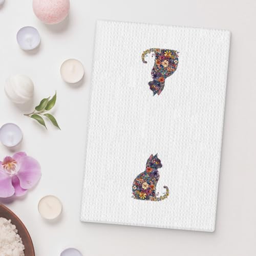 Floral Cat Kitchen Towel - 16x24 Inch Quick-Drying Hand Towel