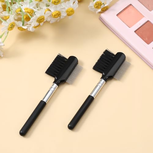 Travel Eyelash Comb Set - 2 Pack Metal Eyelash Separator & Eyebrow Brush