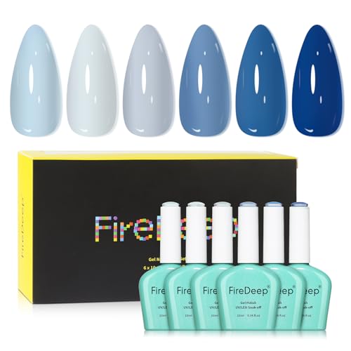 Firedeep Navy Blue Gel Nail Polish Set 10ml Hema-Free 6-Color Manicure Kit