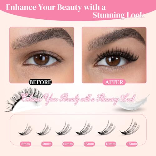 FADLASH Eyelash Clusters Kit - 560PCS Natural 40D D Curl 8-16mm