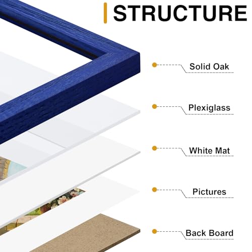 Solid Oak Wood 4x6 Picture Frame in Blue | Matted for 3.5x5 Photos