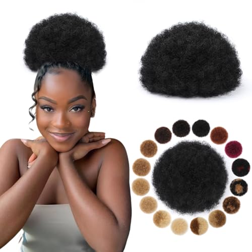 KISANOF 4-Inch Afro Puff Drawstring Ponytail - 100% Brazilian Human Hair