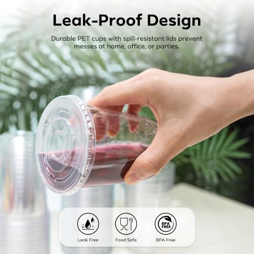 25 Pack 12 oz Clear Disposable Plastic Cups with Lids & Straws