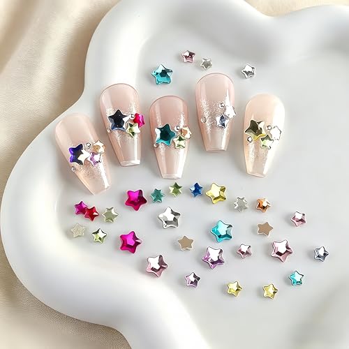 LRyssalia Style02 300Pcs Multi-Colored 3D Star Nail Charms & Rhinestones