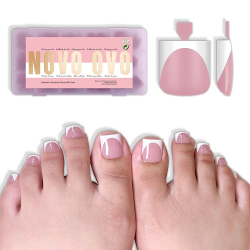 NOVO OVO Berry Pink French Tip Toe Nail Tips, 240 Pcs Deep Curve Soft Gel