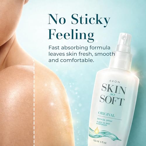 AVON Skin So Soft Original Bath Oil Spray - Moisturizing Shower Oil with Jojoba Oil & Vitamin E - Non-Greasy Formula for Dry Skin Care - After Shower Moisturizer for Women - Hydrating Spray, 5 fl oz