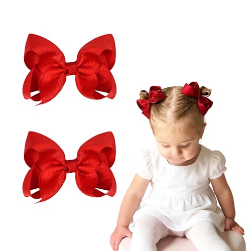 Ayesha 4.5-Inch Red Hair Bow Clips for Toddlers - Set of 2