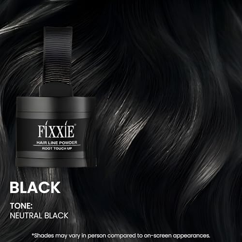 FIXXIE Black Hairline Powder - Root Touch Up, Windproof & Sweatproof Concealer with Mirror & Puff