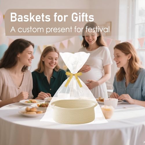 Small Woven Storage Basket with Handles - Cotton Rope, 12x8x5 in