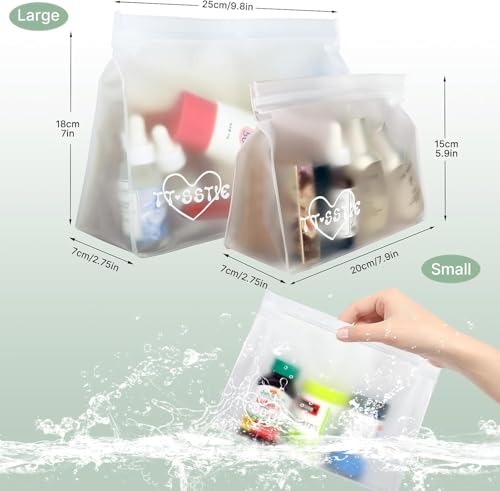 TT·SSTIE 5 Pack Clear Toiletry Bags, TSA 3-1-1 Quart Size PEVA Leakproof Travel Set (2 Small, 3 Large)