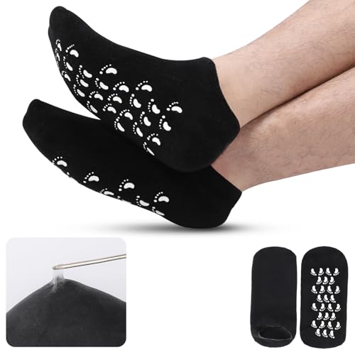 ALUROICE 11in Large Silicone Moisturizing Socks for Men, Black, 1 Pair (L)