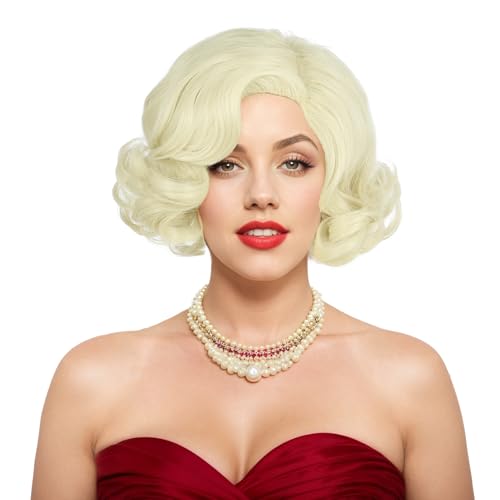 Yuehong Short Curly 1920s Platinum Blonde Wig for Women