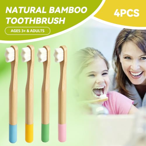 Kids Bamboo Toothbrush 4-Pack - Ultra-Soft Bristles, BPA-Free