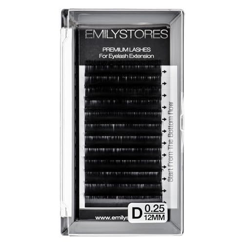 EMILYSTORES 12mm D Curl Individual Eyelash Extensions, 0.25mm Thickness