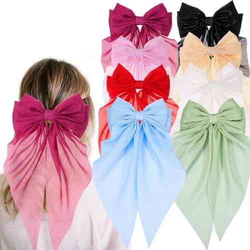 ONEYE Large Hair Bows Clip Set - 8pcs Fashion Hair Ribbons for Women (NO4)