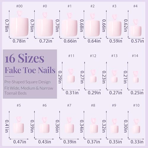 AddFavor Light Pink Press On Toenails 160pcs Full Cover Fake Toe Tips with Adhesive Tabs