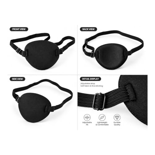 Adult Black Eye Patch for Costumes & Focus, Adjustable Soft Fabric