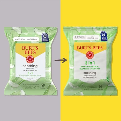 Burt's Bees Soothing Facial Towelettes, Fragrance Free Makeup Remover Wipes
