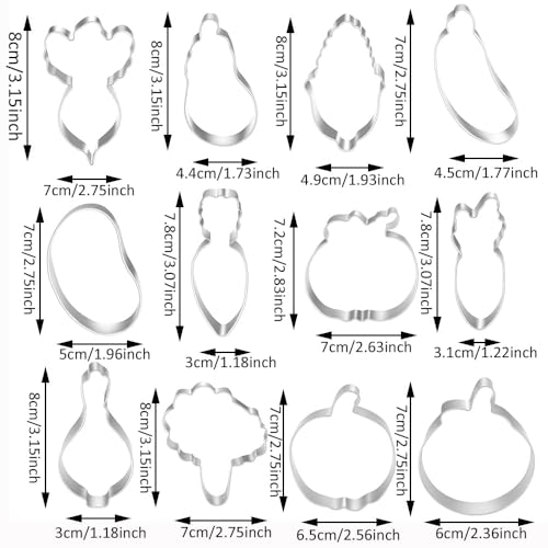 12-Piece Vegetable Shaped Cookie Cutter Set - Stainless Steel
