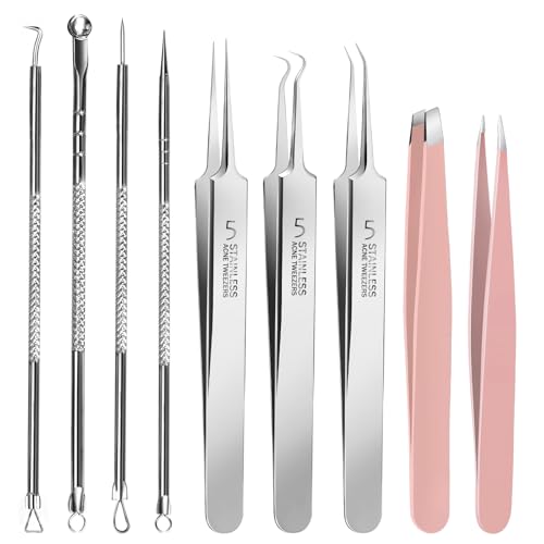 Teenitor Blackhead & Pimple Extractor Tool Kit - Stainless Steel Facial Tweezers & Comedone Removers