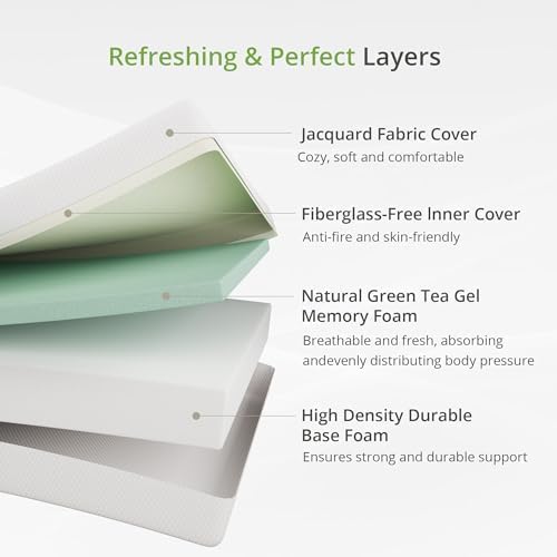 EGOHOME 6-Inch Twin Mattress for Kids - Memory Foam with Cooling Green Tea Gel | Medium Firm Support, 75''L x 38''W, White