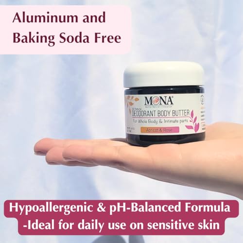 MONA All Natural Deodorant Cream, Apricot & Rose - 2 Oz for Body & Intimate Use