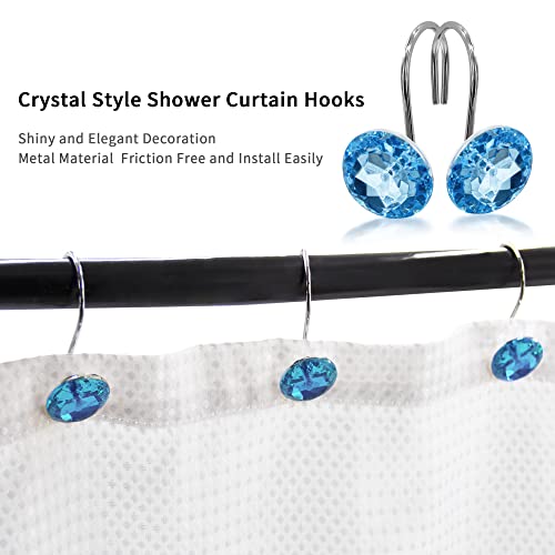MitoVilla 12PCS Blue Diamond Crystal Shower Curtain Hooks - Rust Proof & Easy Glide