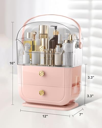 Funflow Makeup Organizer with Drawers and Lid - Pink Cosmetic Storage