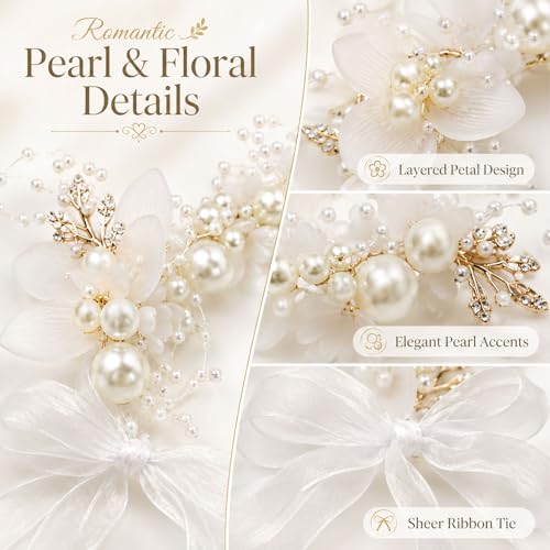 Bridal Pearl & Rhinestone Headband and Wrist Corsage Set - 2-Piece